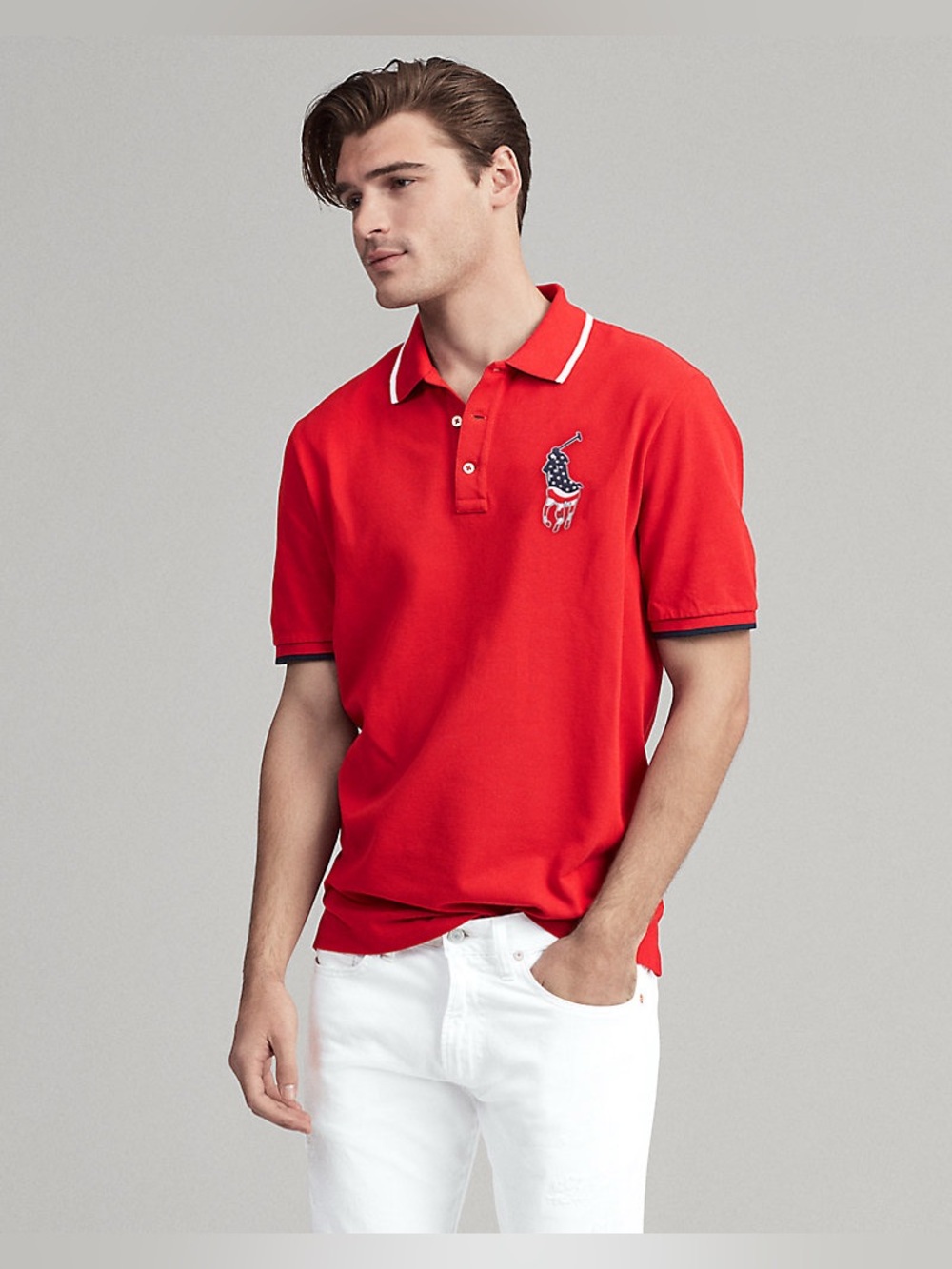 Polo by Ralph Lauren - Men’s Red Mesh Polo Shirt American Big Pony, Size Small